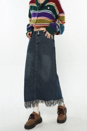 Cute Everyday Outfits, Outfit Inspo Casual Aesthetic Long Denim Fringe Skirt