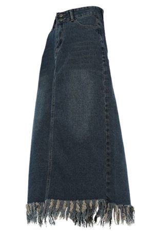 Cute Everyday Outfits, Outfit Inspo Casual Aesthetic Long Denim Fringe Skirt
