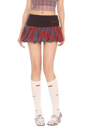 Cute Everyday Outfits, Outfit Inspo Casual Aesthetic Plaid Balloon Mini Skirt