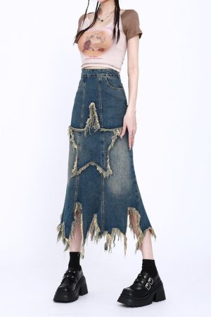 Cute Everyday Outfits, Outfit Inspo Casual Aesthetic Star Long Denim Skirt