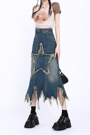 Cute Everyday Outfits, Outfit Inspo Casual Aesthetic Star Long Denim Skirt