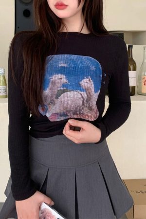 Cute Everyday Outfits, Outfit Inspo Casual Alpaca Ribbed Long Sleeve Top