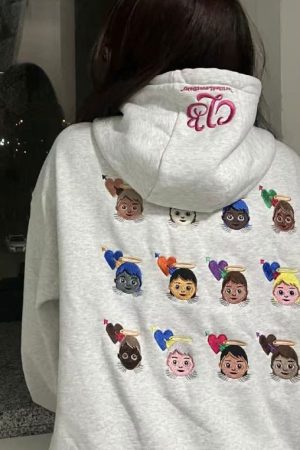 Cute Everyday Outfits, Outfit Inspo Casual Angel Emoji Embroidery Hoodie