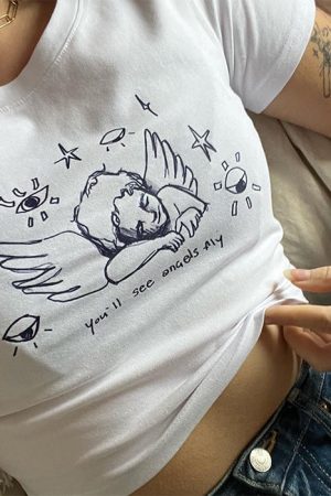 Cute Everyday Outfits, Outfit Inspo Casual Angel Print Crop Top