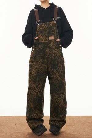 Cute Everyday Outfits, Outfit Inspo Casual Animal Instincts Leopard Print Denim Overalls
