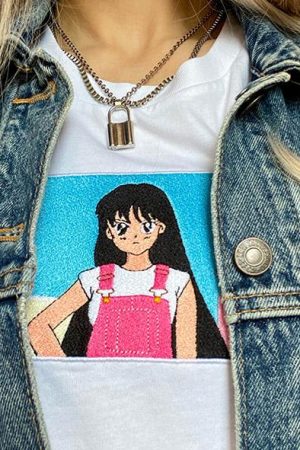 Cute Everyday Outfits, Outfit Inspo Casual Anime Embroidered T-Shirt