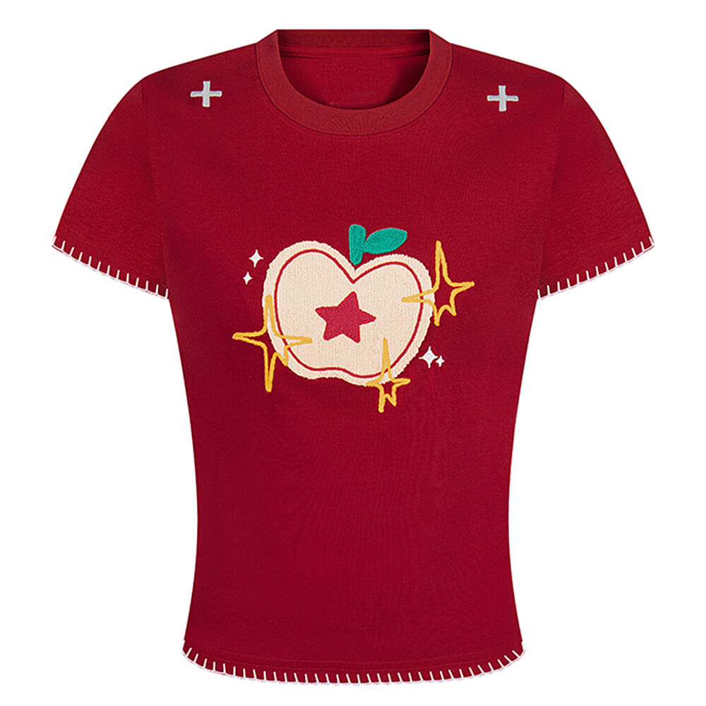 Cute Everyday Outfits, Outfit Inspo Casual Apple Embroidered T-Shirt
