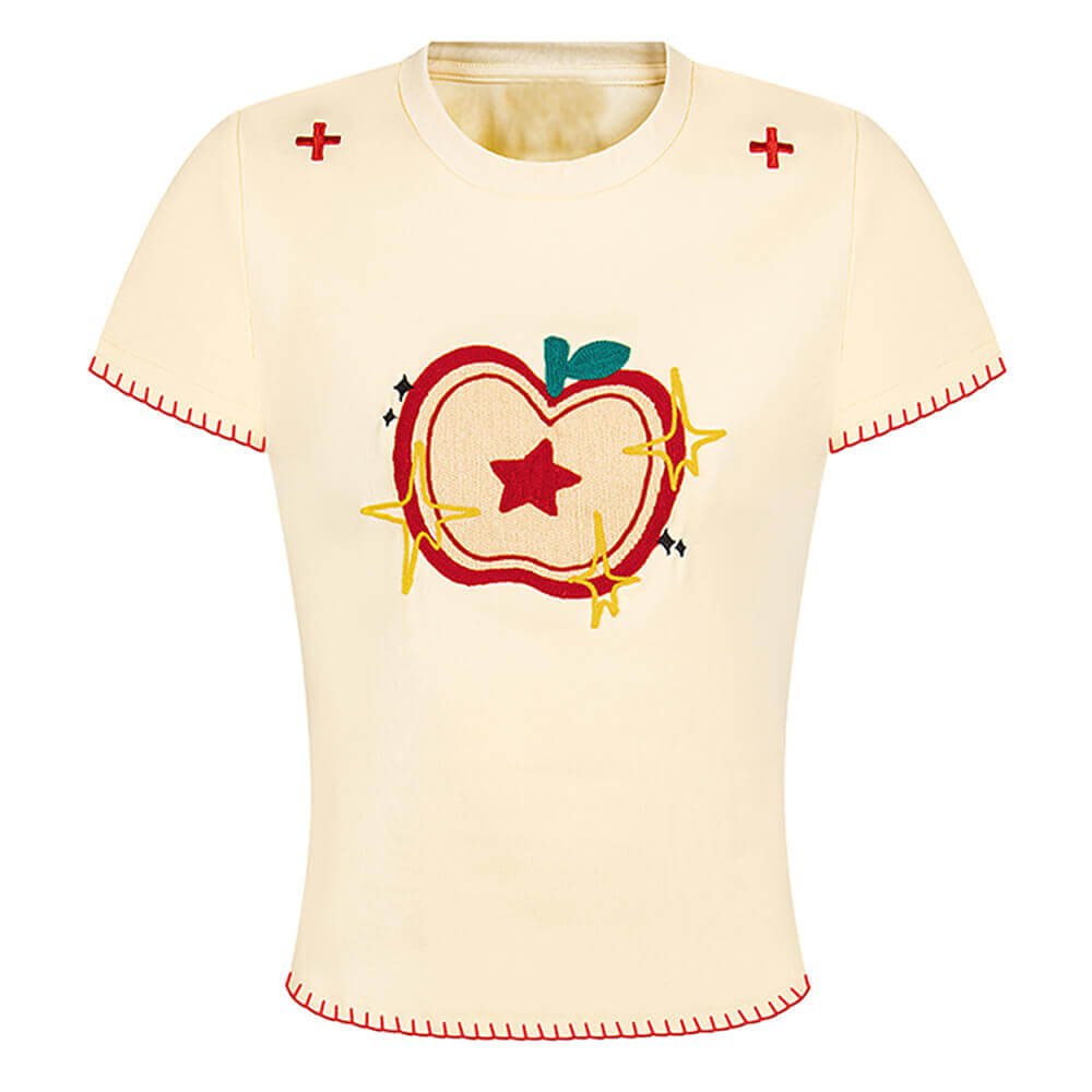 Cute Everyday Outfits, Outfit Inspo Casual Apple Embroidered T-Shirt Cute Everyday Outfits, Outfit Inspo Casual Apple Embroidered T-Shirt