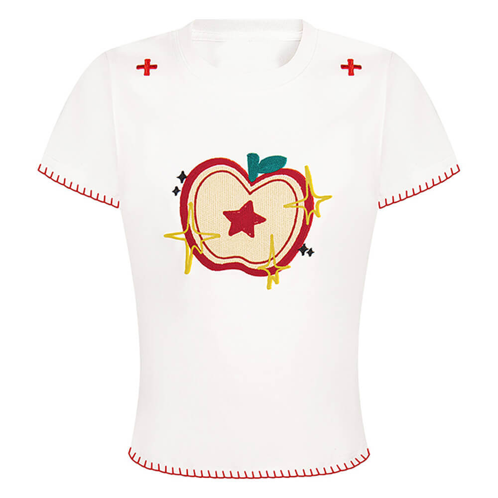 Cute Everyday Outfits, Outfit Inspo Casual Apple Embroidered T-Shirt Cute Everyday Outfits, Outfit Inspo Casual Apple Embroidered T-Shirt