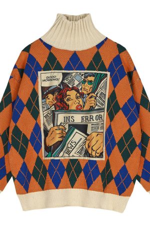 Cute Everyday Outfits, Outfit Inspo Casual Argyle Pattern Turtleneck Sweater