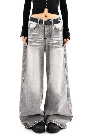 Cute Everyday Outfits, Outfit Inspo Casual Ash Grey Faded Wide Leg Jeans