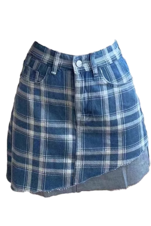 Cute Everyday Outfits, Outfit Inspo Casual Asymmetrical Blue Plaid Skirt