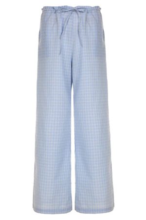 Cute Everyday Outfits, Outfit Inspo Casual Baby Blue Gingham Wide-Leg Pants