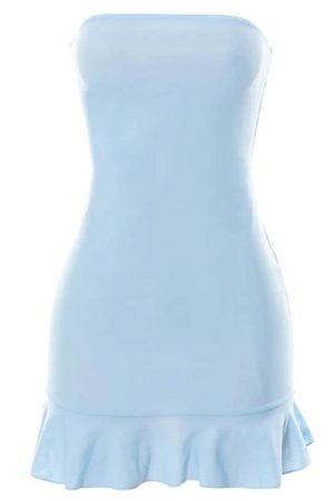 Cute Everyday Outfits, Outfit Inspo Casual Baby Blue Off Shoulder Mini Dress