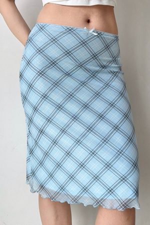 Cute Everyday Outfits, Outfit Inspo Casual Baby Blue Plaid Midi Skirt