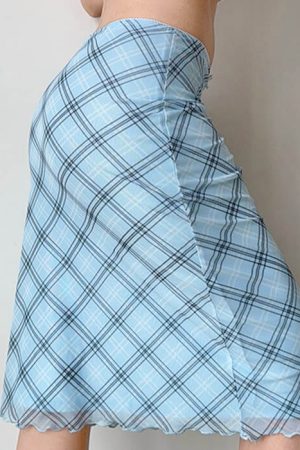 Cute Everyday Outfits, Outfit Inspo Casual Baby Blue Plaid Midi Skirt