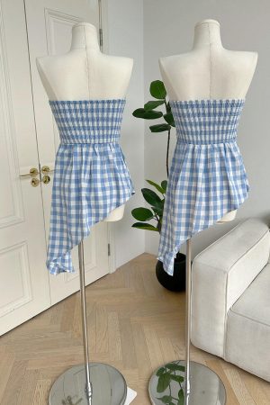 Cute Everyday Outfits, Outfit Inspo Casual Baby Blue Plaid Off Shoulder Shirt