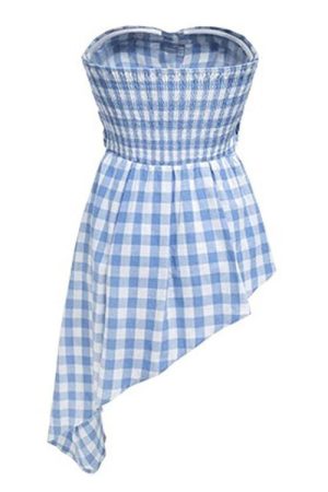 Cute Everyday Outfits, Outfit Inspo Casual Baby Blue Plaid Off Shoulder Shirt