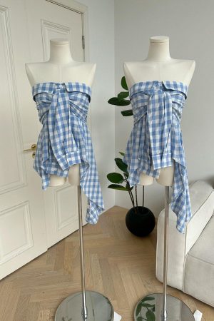Cute Everyday Outfits, Outfit Inspo Casual Baby Blue Plaid Off Shoulder Shirt