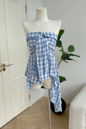 Cute Everyday Outfits, Outfit Inspo Casual Baby Blue Plaid Off Shoulder Shirt