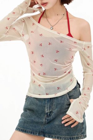 Cute Everyday Outfits, Outfit Inspo Casual Balletcore Aesthetic Bow Mesh Top