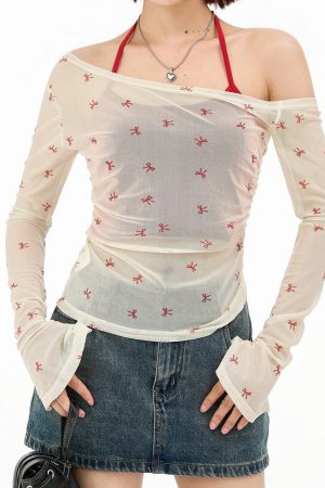 Cute Everyday Outfits, Outfit Inspo Casual Balletcore Aesthetic Bow Mesh Top