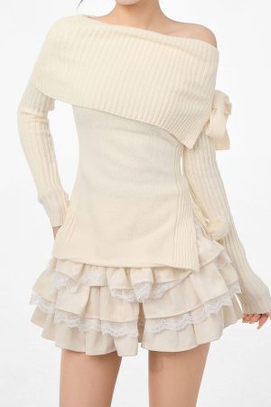 Cute Everyday Outfits, Outfit Inspo Casual Balletcore Of Shoulder Sweater