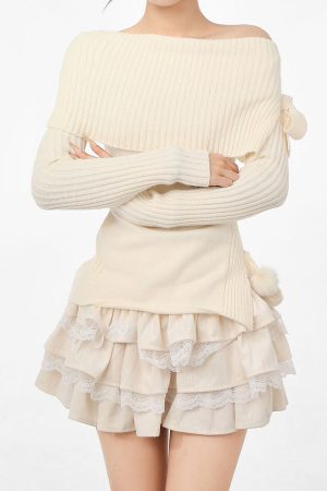 Cute Everyday Outfits, Outfit Inspo Casual Balletcore Of Shoulder Sweater