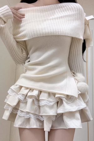Cute Everyday Outfits, Outfit Inspo Casual Balletcore Of Shoulder Sweater