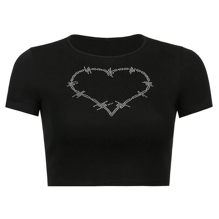 Cute Everyday Outfits, Outfit Inspo Casual Barbed Heart Rhinestone Crop Top