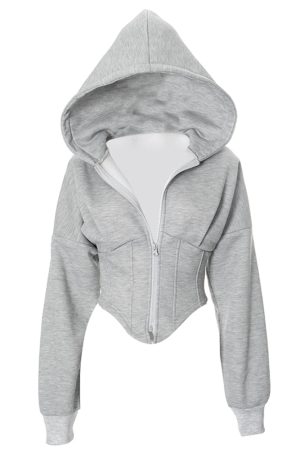 Cute Everyday Outfits, Outfit Inspo Casual Basic Corset Detail Zip Up Hoodie
