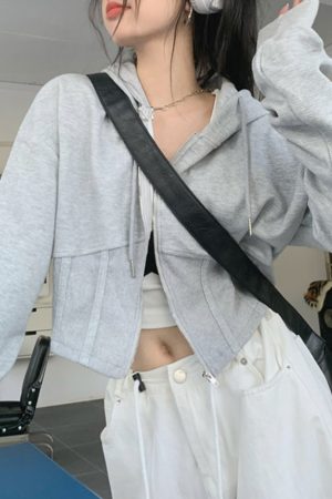Cute Everyday Outfits, Outfit Inspo Casual Basic Corset Detail Zip Up Hoodie