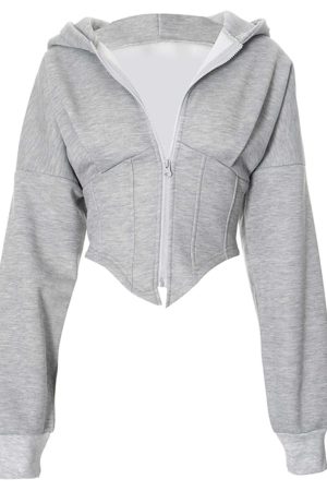 Cute Everyday Outfits, Outfit Inspo Casual Basic Corset Detail Zip Up Hoodie