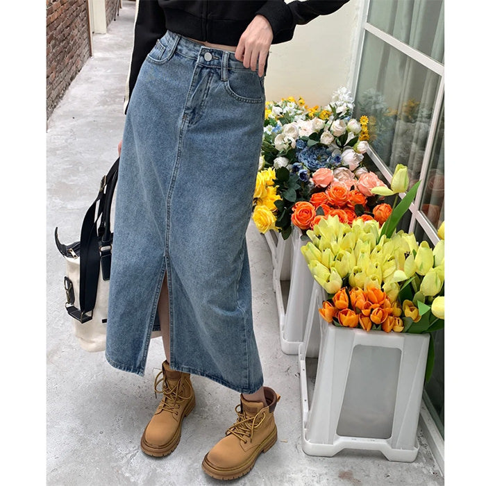 Cute Everyday Outfits, Outfit Inspo Casual Basic Things Split Denim Skirt Cute Everyday Outfits, Outfit Inspo Casual Basic Things Split Denim Skirt