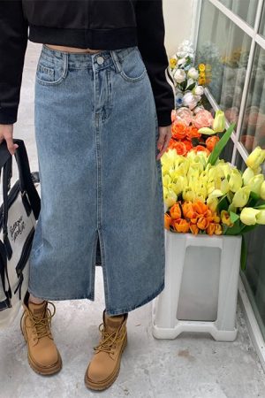 Cute Everyday Outfits, Outfit Inspo Casual Basic Things Split Denim Skirt