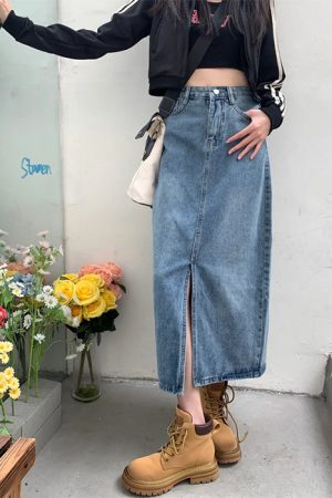 Cute Everyday Outfits, Outfit Inspo Casual Basic Things Split Denim Skirt