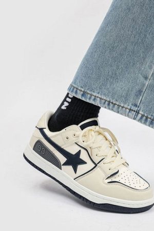Cute Everyday Outfits, Outfit Inspo Casual Beige & Navy Shooting Star Sneakers