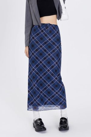Cute Everyday Outfits, Outfit Inspo Casual Best In Class Plaid Maxi Skirt in Blue
