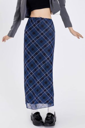 Cute Everyday Outfits, Outfit Inspo Casual Best In Class Plaid Maxi Skirt in Blue