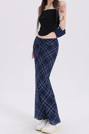 Cute Everyday Outfits, Outfit Inspo Casual Best In Class Plaid Maxi Skirt in Blue
