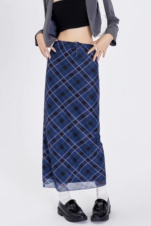 Cute Everyday Outfits, Outfit Inspo Casual Best In Class Plaid Maxi Skirt in Blue