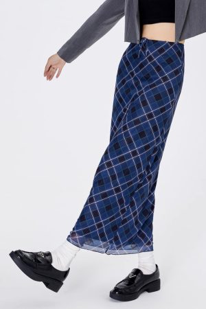 Cute Everyday Outfits, Outfit Inspo Casual Best In Class Plaid Maxi Skirt in Blue