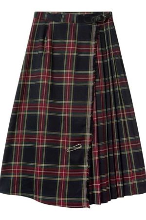 Cute Everyday Outfits, Outfit Inspo Casual Black and Red Plaid Midi Skirt