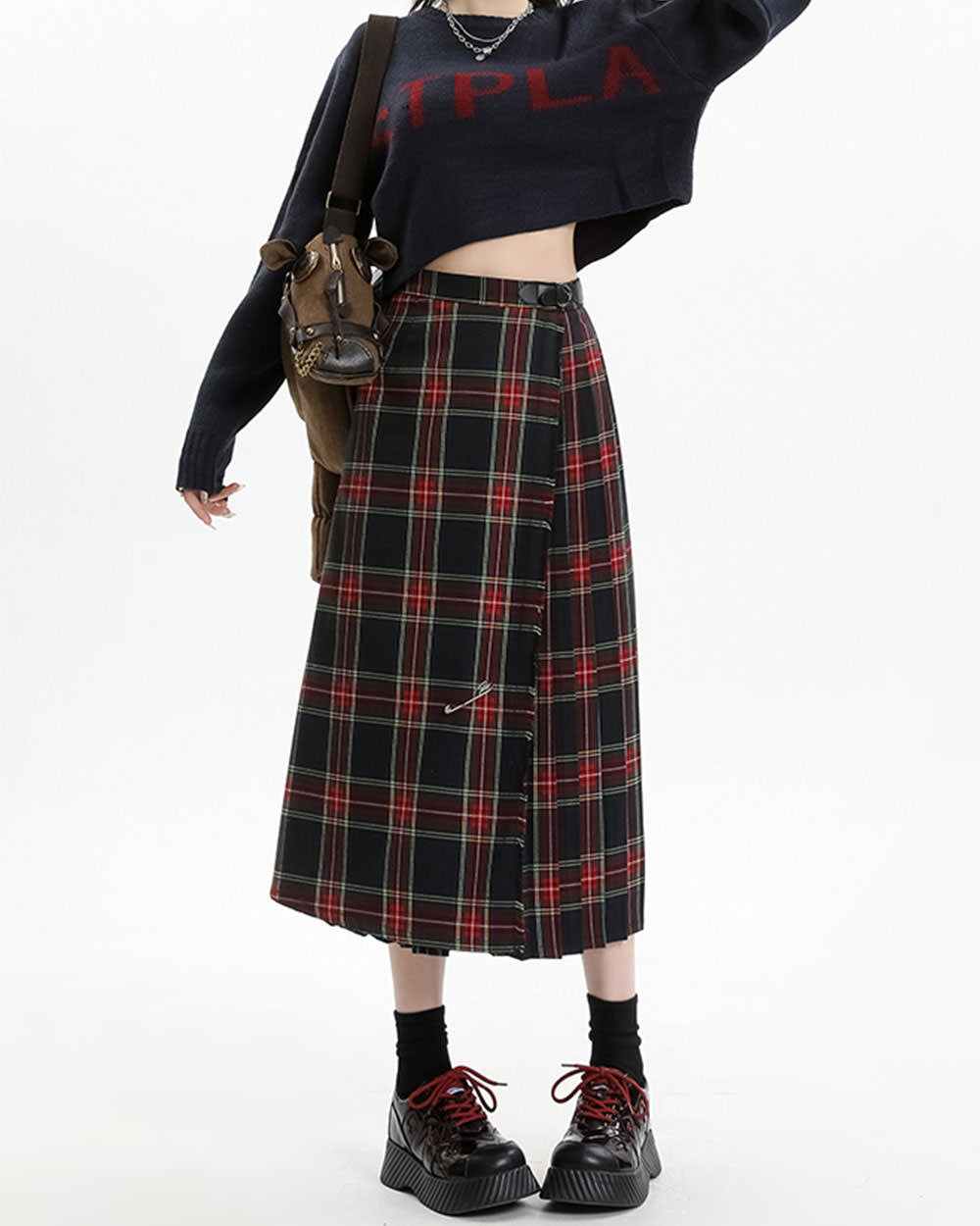 Cute Everyday Outfits, Outfit Inspo Casual Black and Red Plaid Midi Skirt Cute Everyday Outfits, Outfit Inspo Casual Black and Red Plaid Midi Skirt