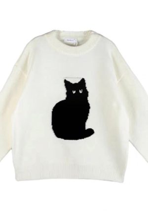 Cute Everyday Outfits, Outfit Inspo Casual Black Cat Aesthetic Sweater
