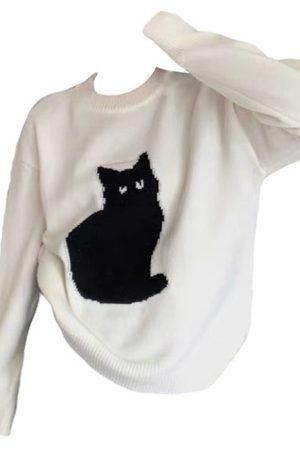 Cute Everyday Outfits, Outfit Inspo Casual Black Cat Aesthetic Sweater