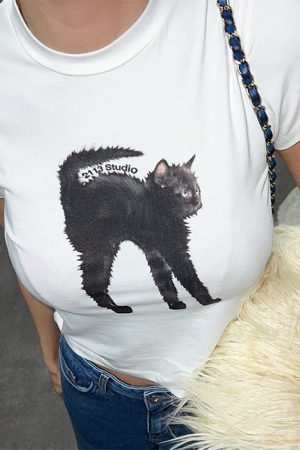 Cute Everyday Outfits, Outfit Inspo Casual Black Cat Crop Top