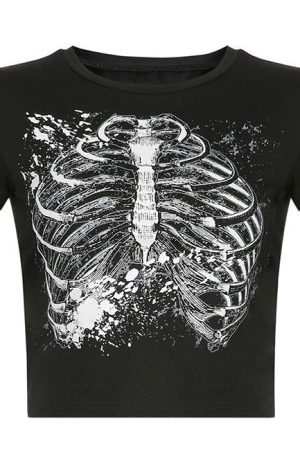 Cute Everyday Outfits, Outfit Inspo Casual Black Skeleton Crop Top