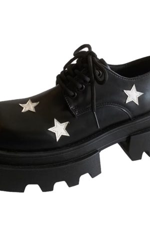Cute Everyday Outfits, Outfit Inspo Casual Black & White Star Platform Oxfords