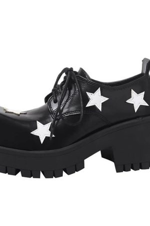 Cute Everyday Outfits, Outfit Inspo Casual Black & White Star Platform Oxfords